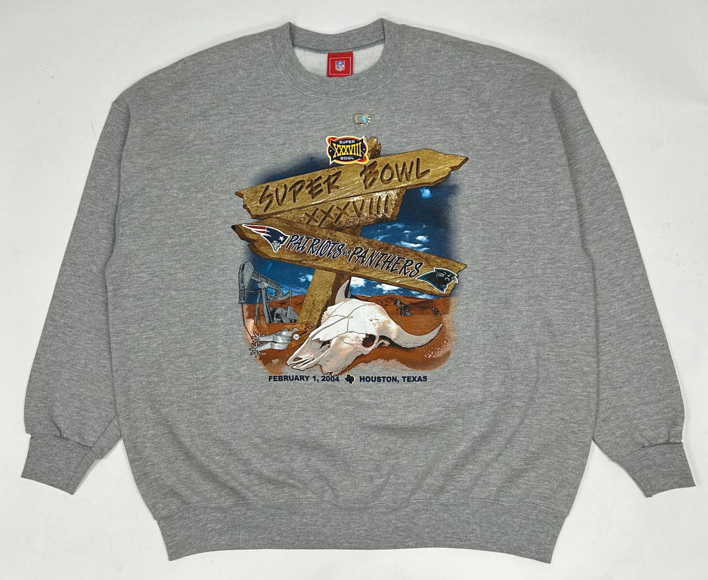 Vintage NFL Super Bowl XXXVIII 2004 Houston Texas Patriots Vs. Panthers Tee 2XL 29.5x32.25 Inches