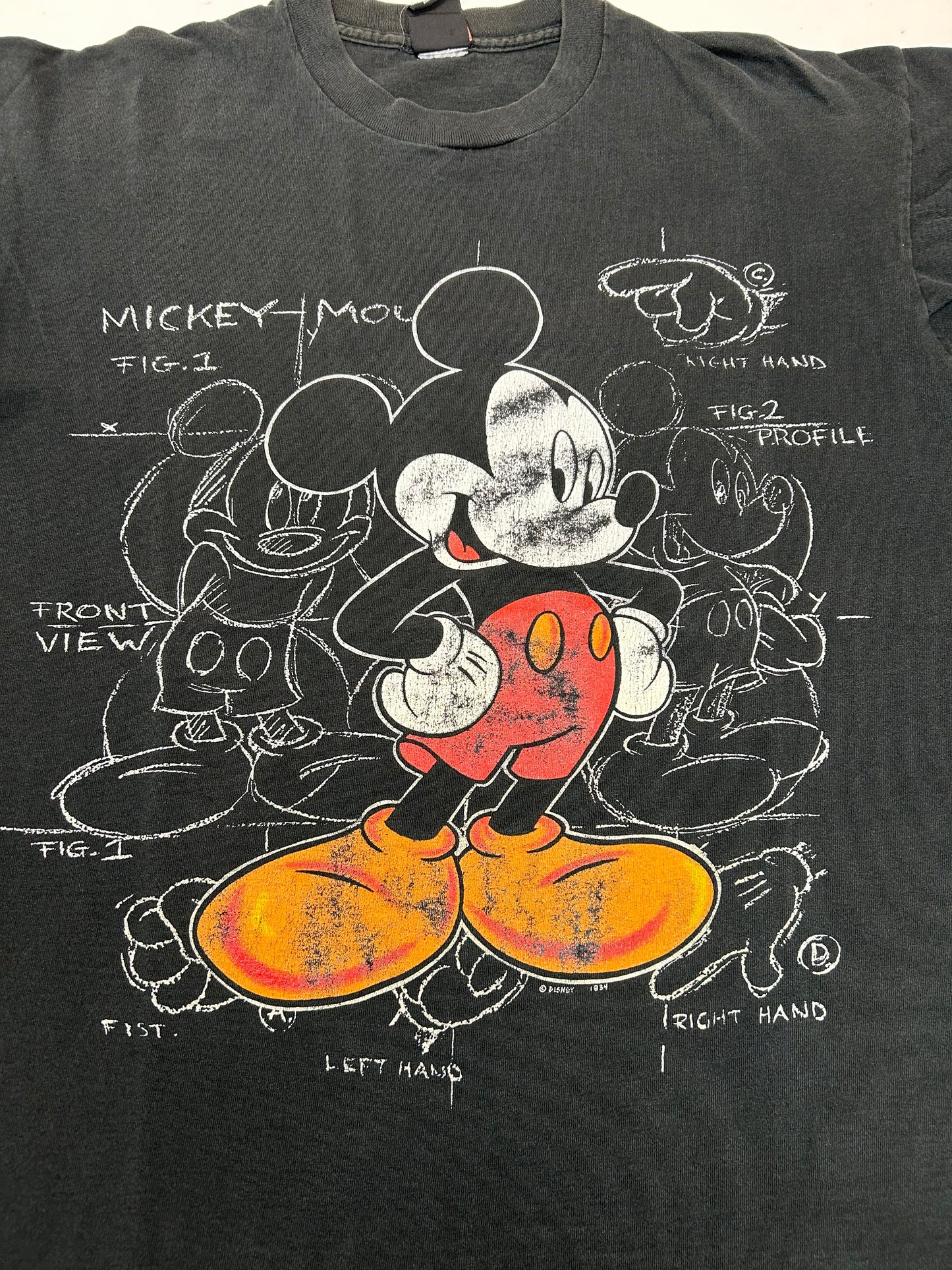 Vintage Mickey Unlimted Jerry Leigh Mickey Mouse Sketch Drawing Tee Worn In Faded As Is Fits XL 24.25x28 Inches