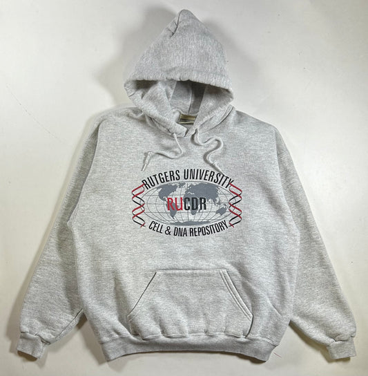 Vintage Rutgers University Cell & DNA Repository College Hooded Sweatshirt Medium/Large Fit 23.5x25.25 Inches Gray