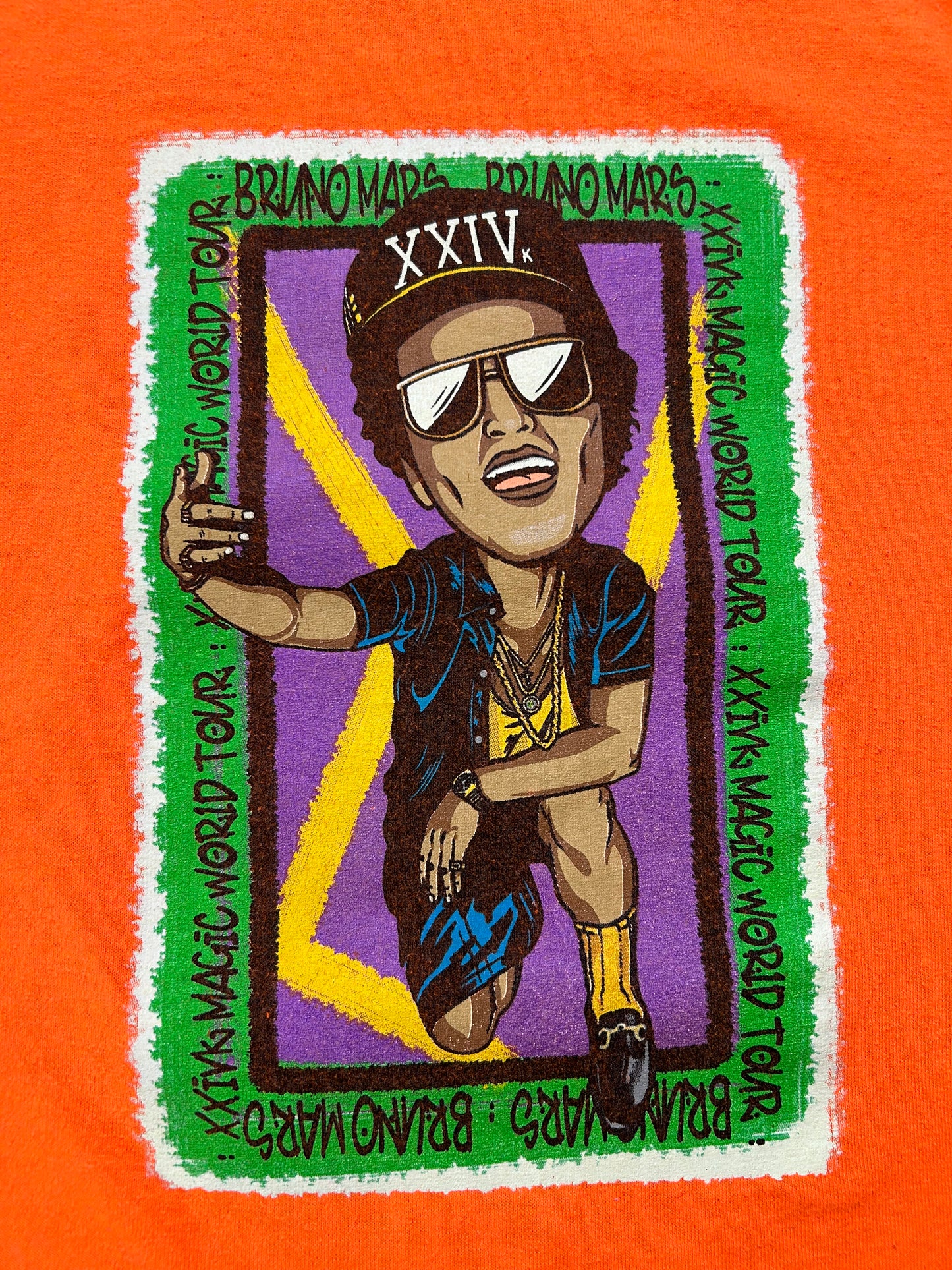 2018 Bruno Mars 24K Magic World Tour Long Sleeve Tee Large 21.5x29 Inches Orange