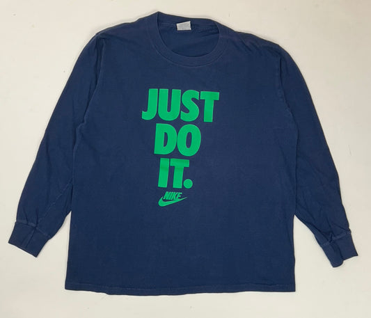 Vintage 90s Nike Just Do It. Long Sleeve T-Shirt Navy/Green Medium/Large Fit 21.5x25.75 Inches Worn