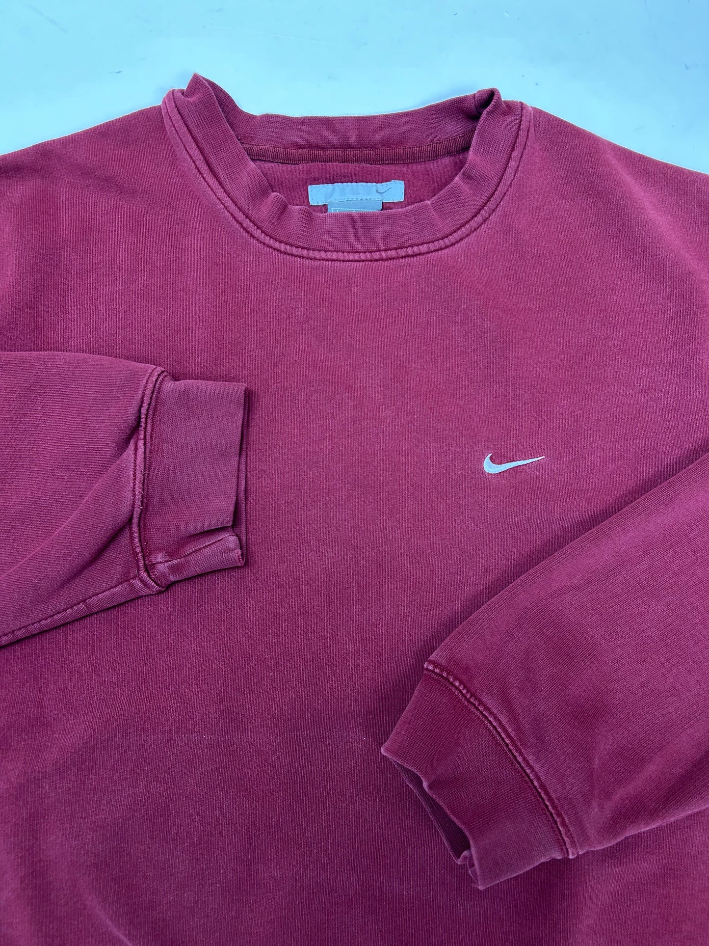 Vintage 00s Nike Swoosh Embroidered Chest Logo Essential Crewneck Sweatshirt Maroon Red Large  24.25x28 Has Small Flaw On Back As Is