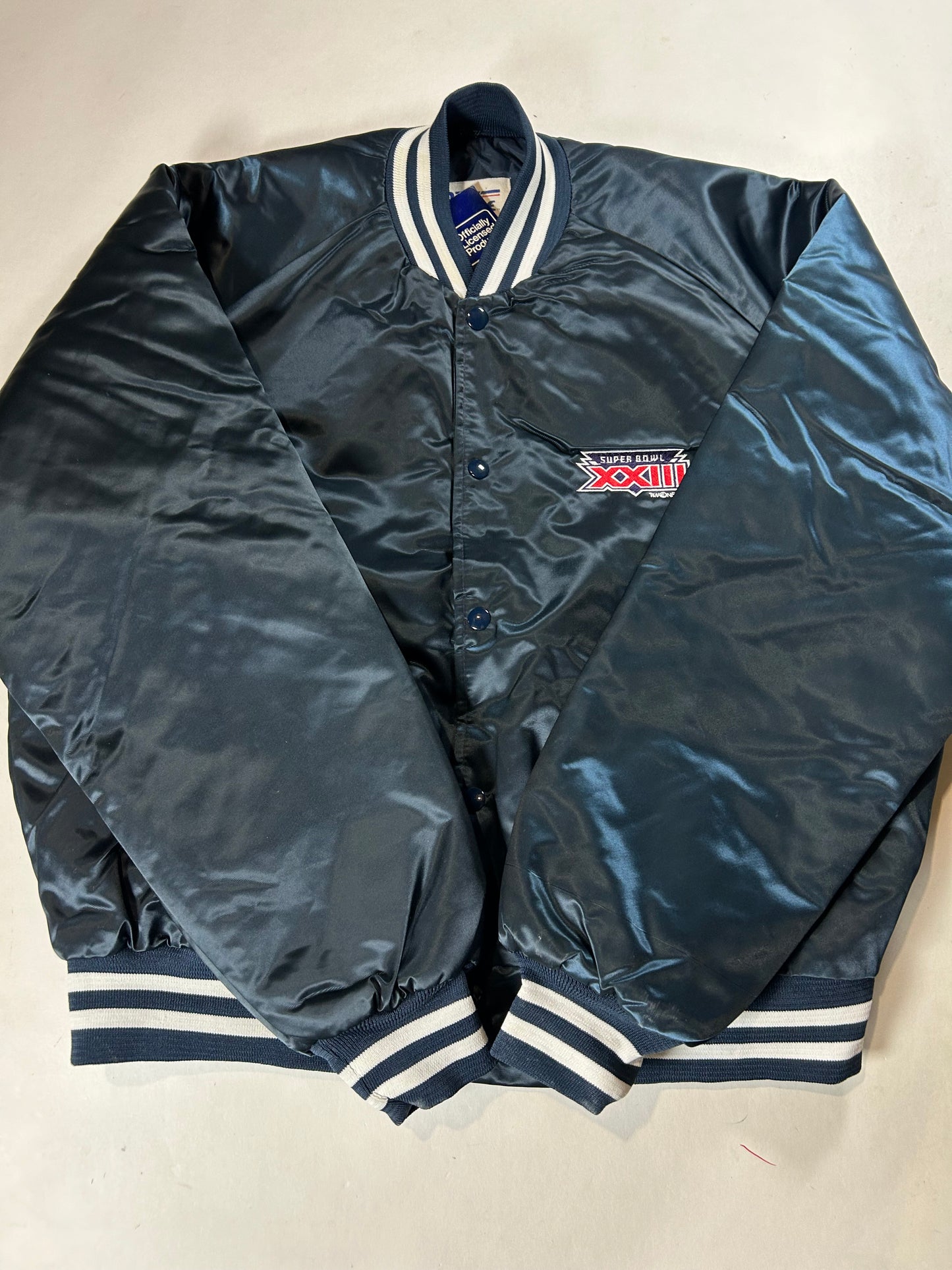 DS Brand New With Tag Vintage Chalk-Line NFL Super Bowl XXIII 1988 Satin Button Up Jacket XL 27x27 Inches