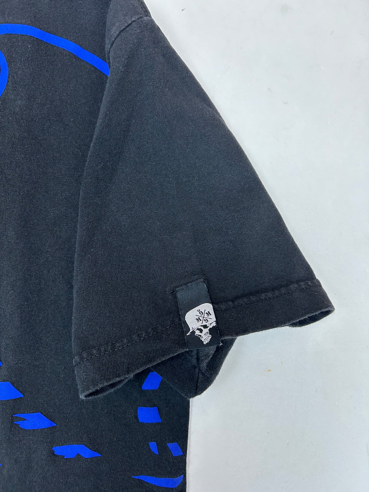 Vintage 00s Metal Mulisha Skull Sergeant Motocross Dirt Biking Shirt Large 21.5x30 Inches Black/Blue