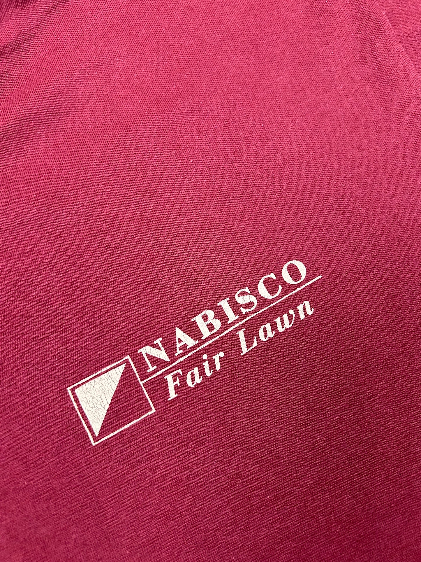 Vintage Nabisco Factory Fair Lawn New Jersey Tee XL 23.75x30 Inches Maroon