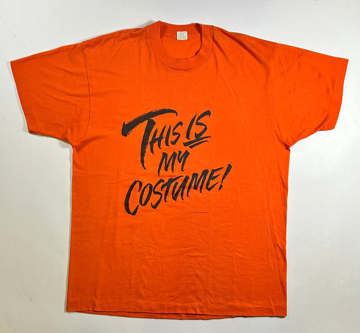 Vintage 1989 This is My Halloween Costume Funny Orange Hallmark T-Shirt 21.25x28.25 Inches As Is Has Wear