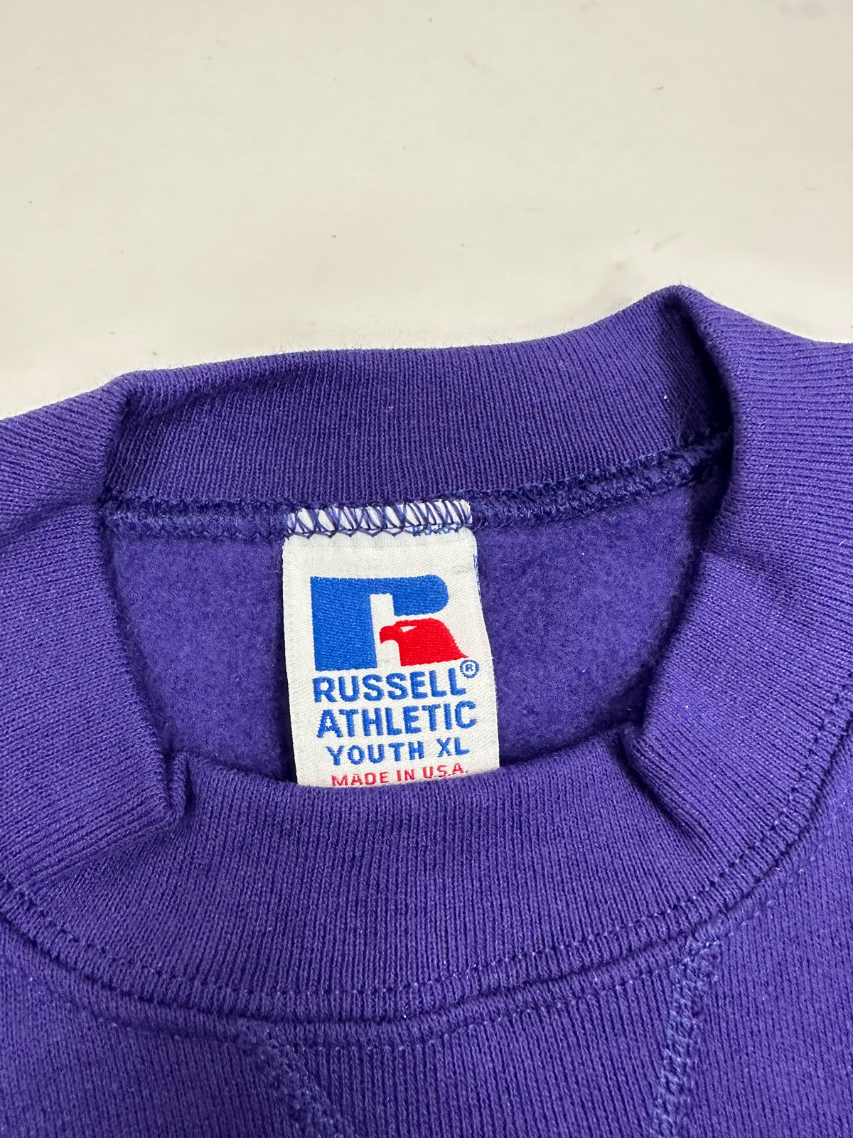 Edgewood NJ “Deeper Than The Roots.” First Edition Crewneck Sweatshirt Tagged Youth XL 21.25x25.75 Inches 90s Russell Athletic 50/50 Blend Made In USA DS Purple