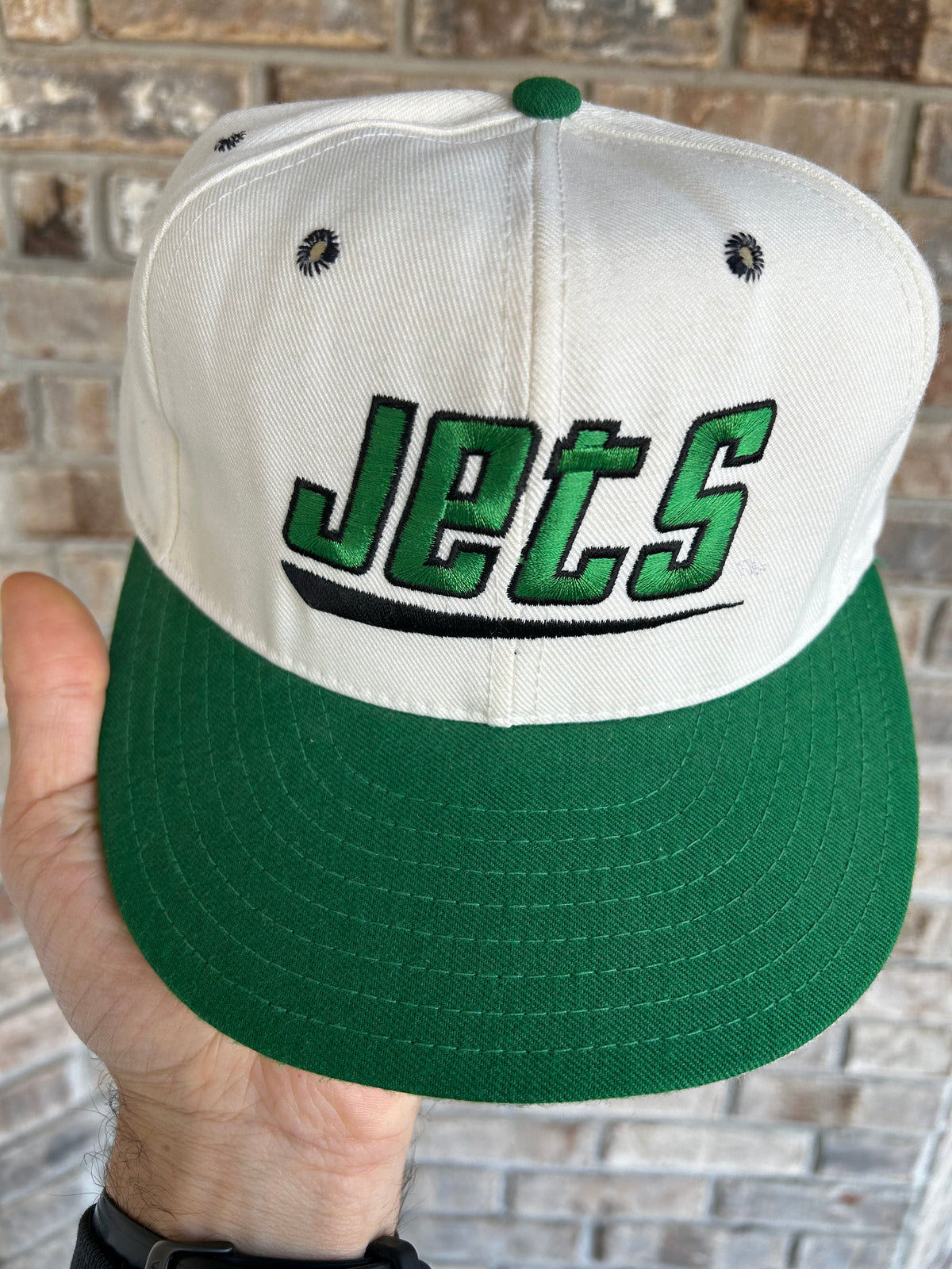 Vintage New York Jets Logo Spell Out NFL Fitted Hat 7 1/8 Double Logo Annco USA