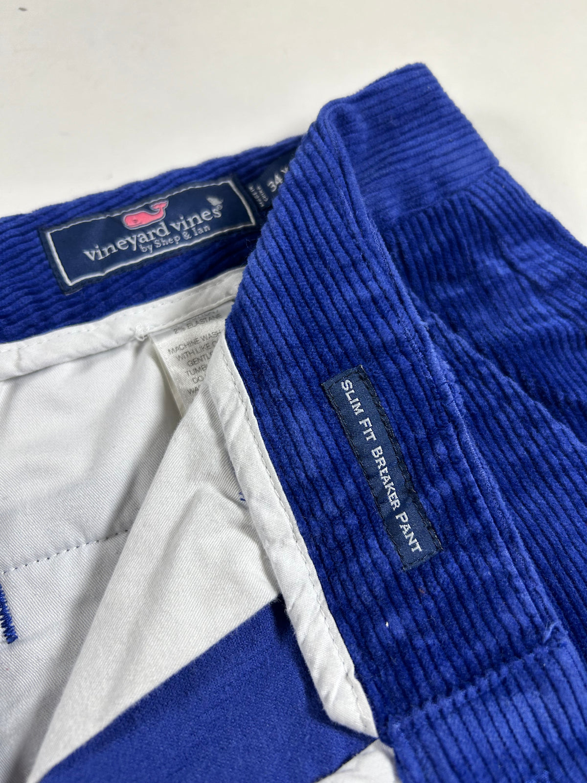Vineyard Vines Corduroy Slim Stretch Breaker Pants 34x32 Royal Blue Preppy 2015 About 18x42 Inches