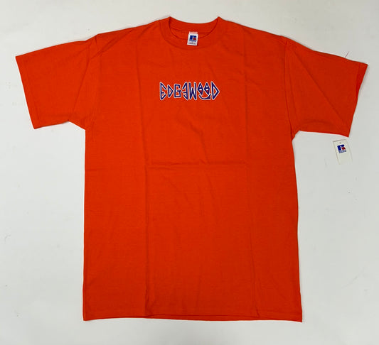 Edgewood NJ first edition “Deeper Than The Roots.” Tee XL 23.25x32.25 Inches 90s Russell Athletic USA Made 100% Cotton In Orange