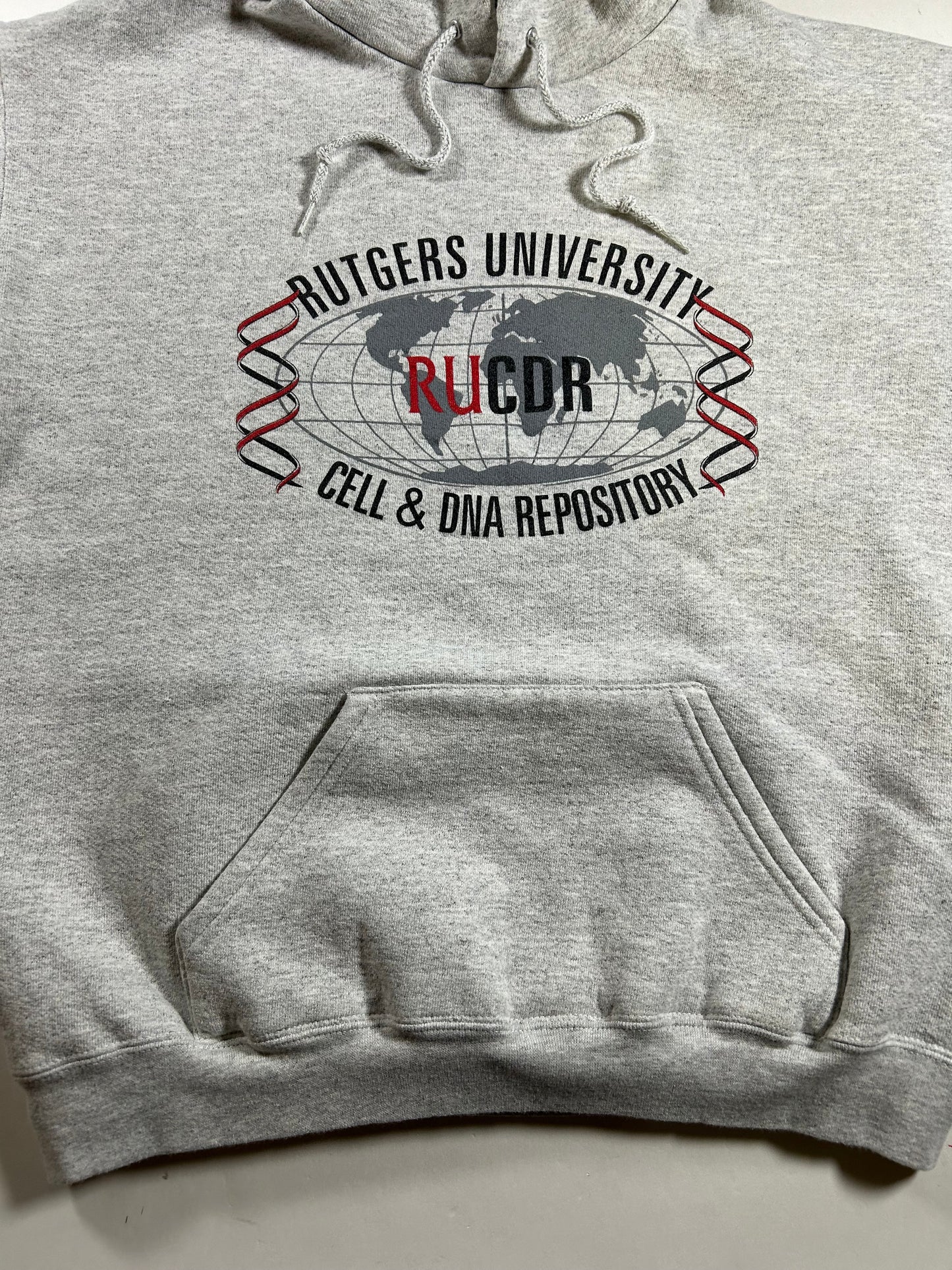Vintage Rutgers University Cell & DNA Repository College Hooded Sweatshirt Medium/Large Fit 23.5x25.25 Inches Gray