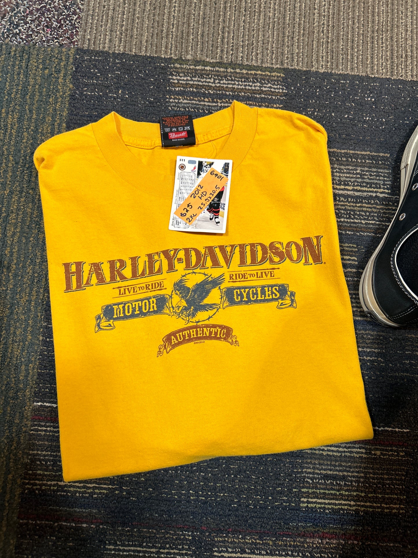 2012 Harley Davidson Motorcycles Of Indianapolis Indiana Tee 2XL 25.5x30.5 Inches Yellow