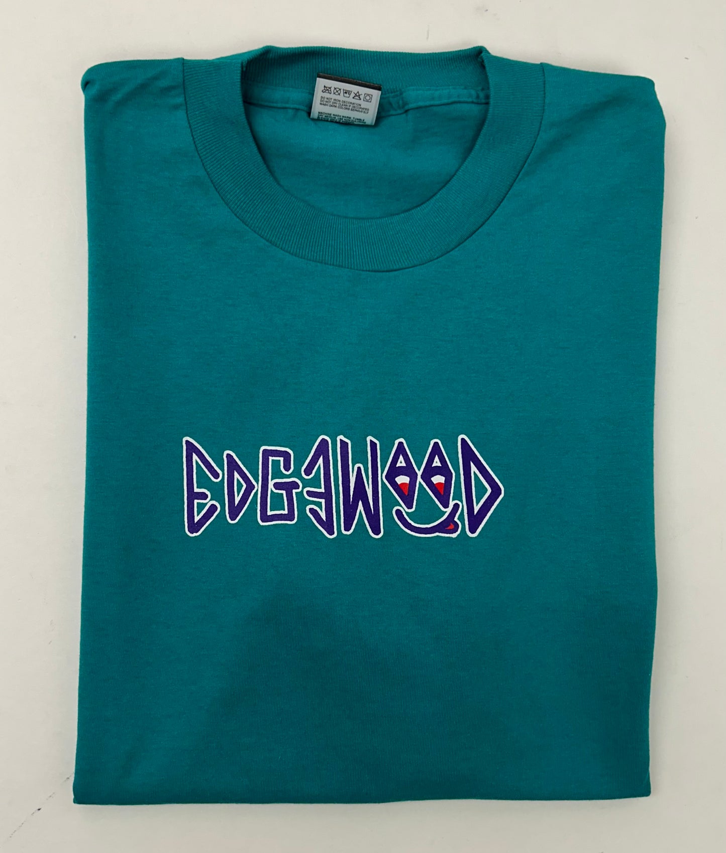 Edgewood NJ first edition “Deeper Than The Roots.” Tee XL 24x30.75 Inches FOTL BEST 50/50 Blend USA Aqua Green/Blueish Color