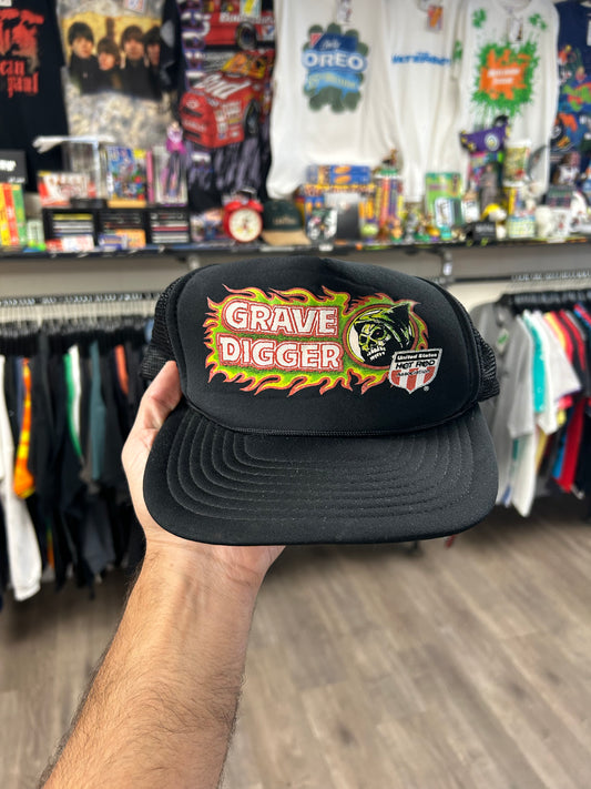 Vintage Grave Digger Monster Truck Black Cap with Embroidered Logo 80s Trucker