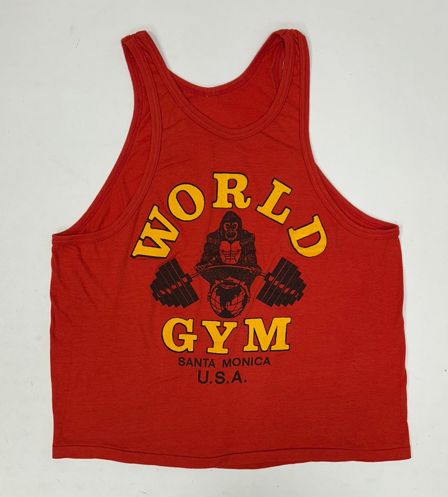 Vintage 80s World Gym Santa Monica California USA Muscle Tank Top Small/Medium Fit 19.5x24 Inches