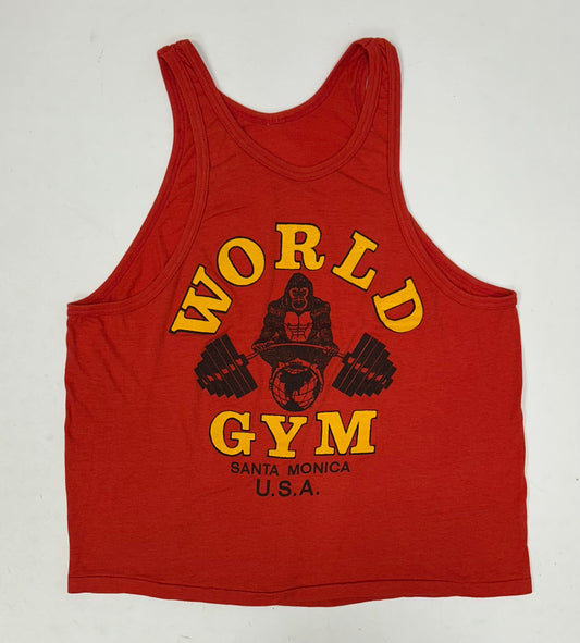 Vintage 80s World Gym Santa Monica California USA Muscle Tank Top Small/Medium Fit 19.5x24 Inches