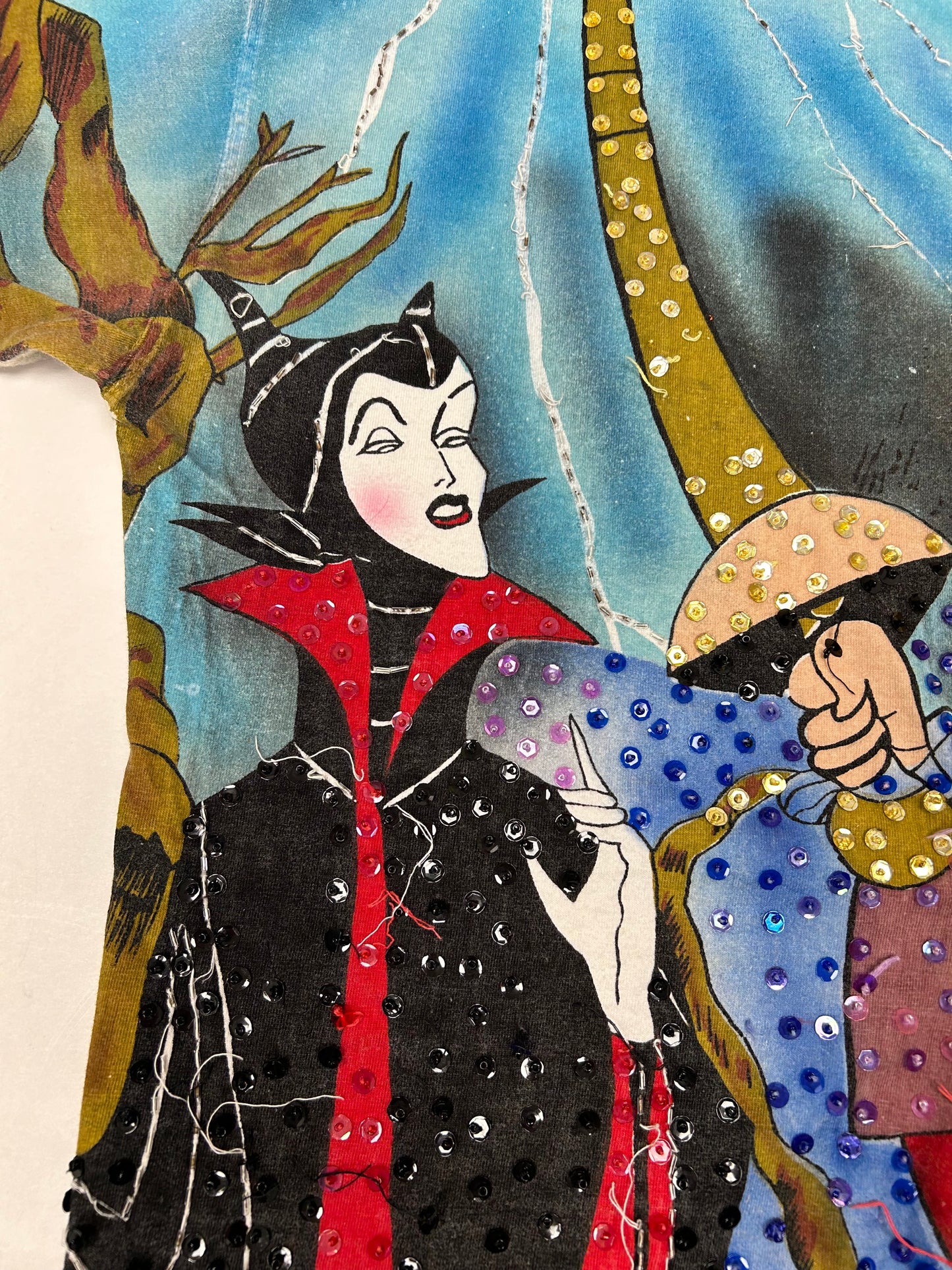Vintage Disney JouJou Villains Cruella Maleficent Captian Hook Beaded Shirt Big 2XL For 25.5x32.75/34.75 Inches As Is Has Flaws