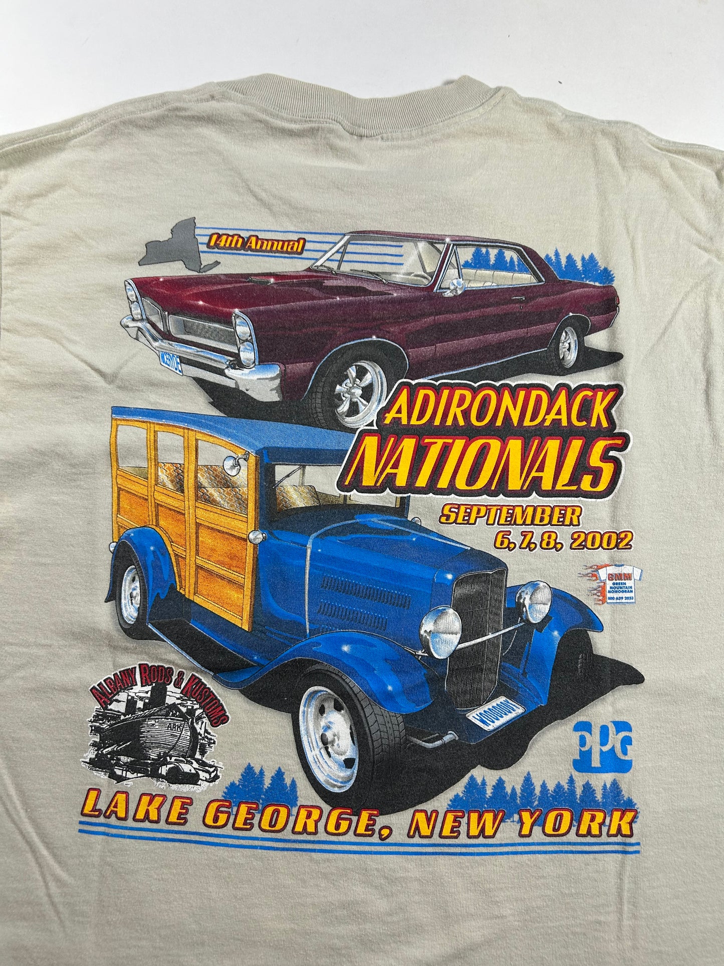 Vintage 2002 14th Annual Adirondack Nationals Lake George, New York Car Tee Large 21x30 Inches