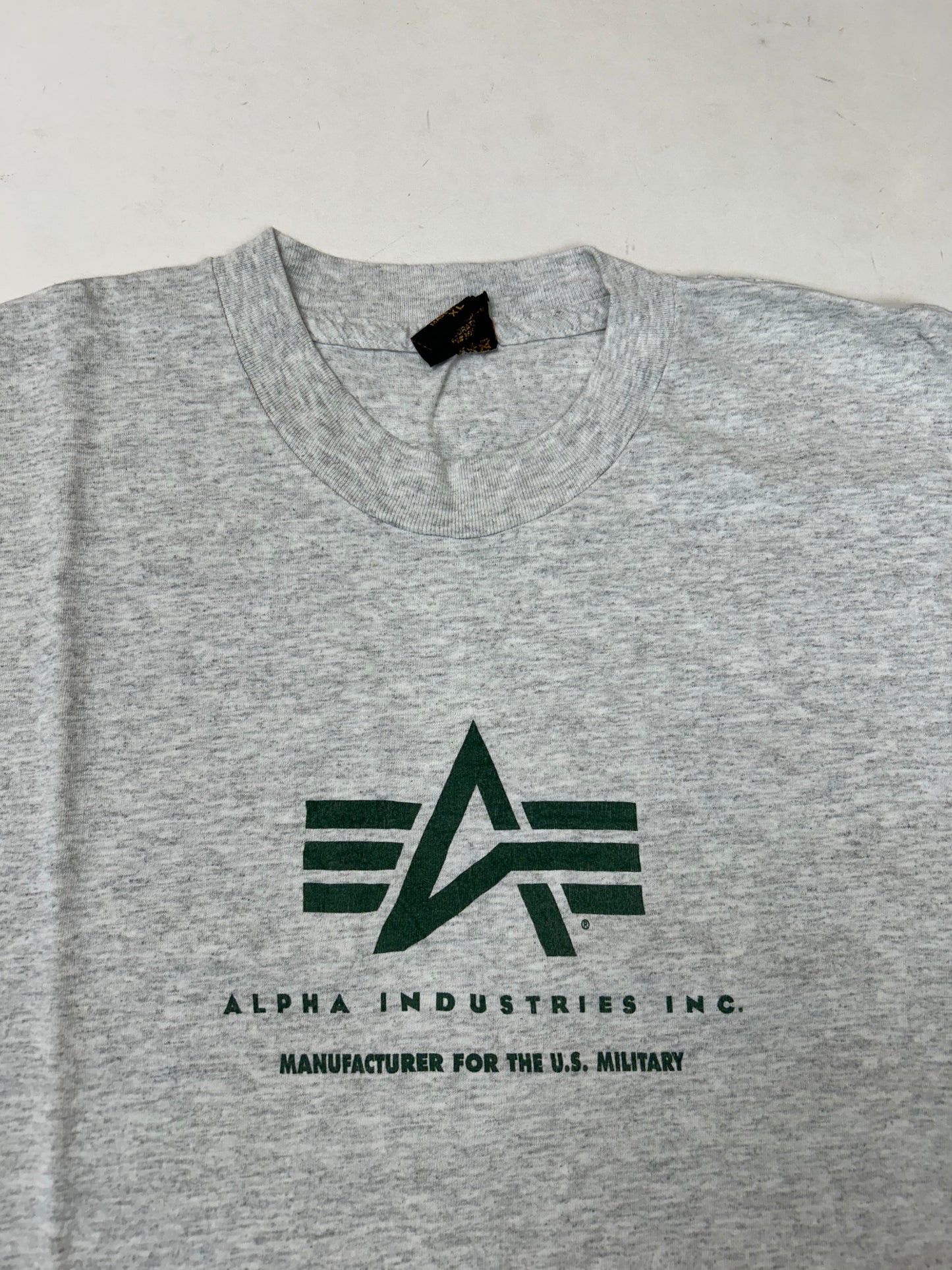 Vintage Alpha Industries Graphic T-Shirt Heather Grey Made in USA Large 21.25x30 Inches