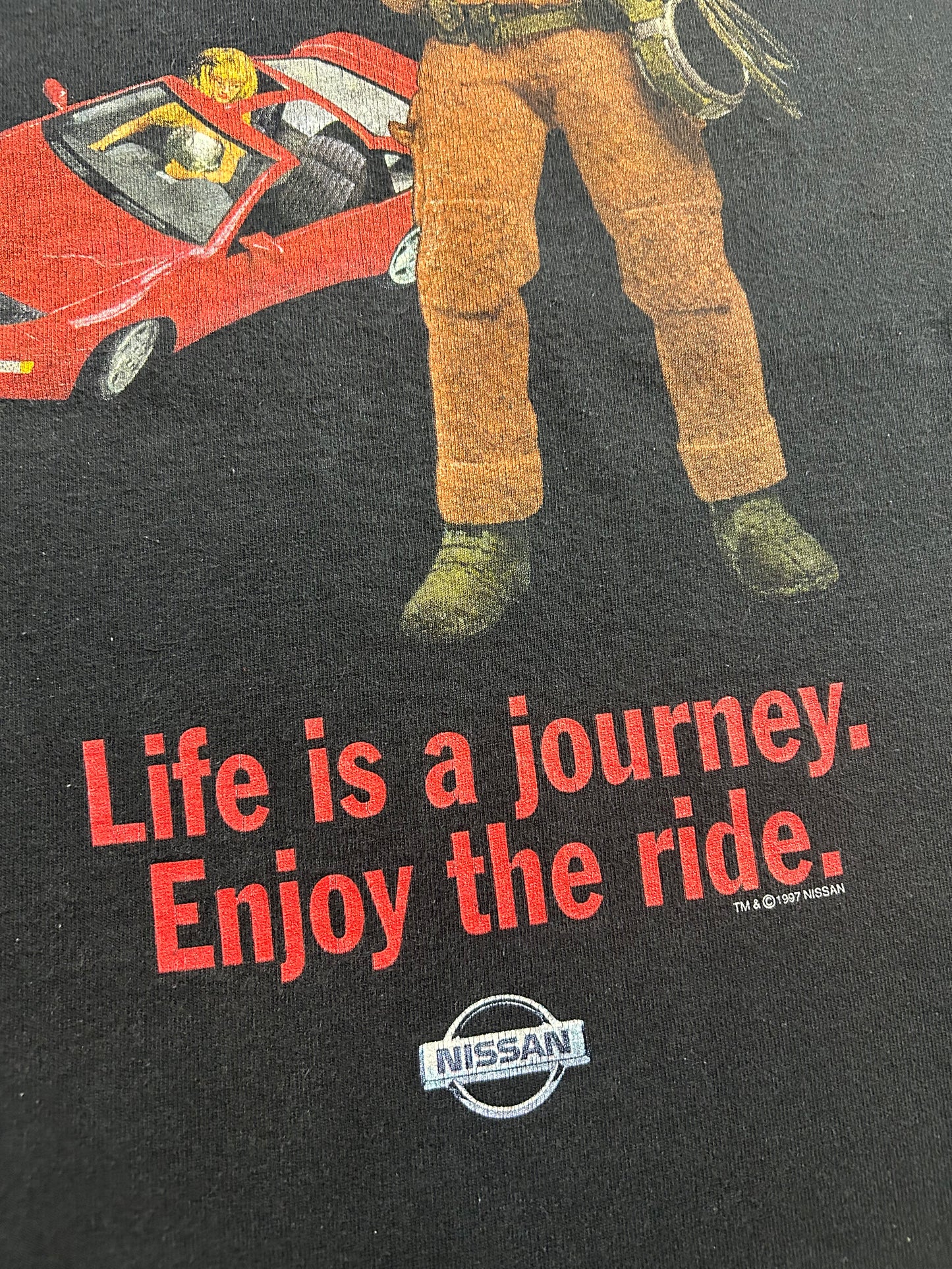 Vintage 1997 Nissan 300ZX Life Is A Journey GI Joe Barbie Car Promo Tee XL 23.5x29.75 Inches