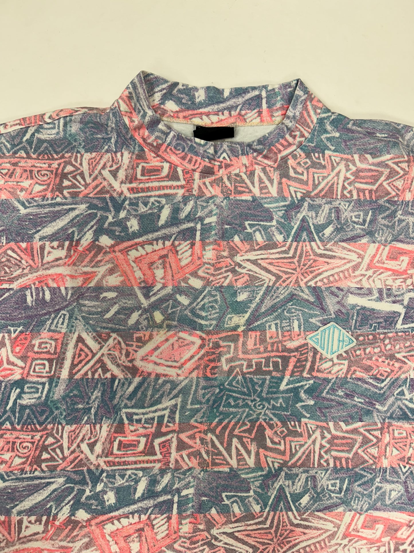 Vintage Gotcha Shirt Pink Blue Tribal Aztec Surf Skate AOP 80s 90s 21.75x26.75 Inches