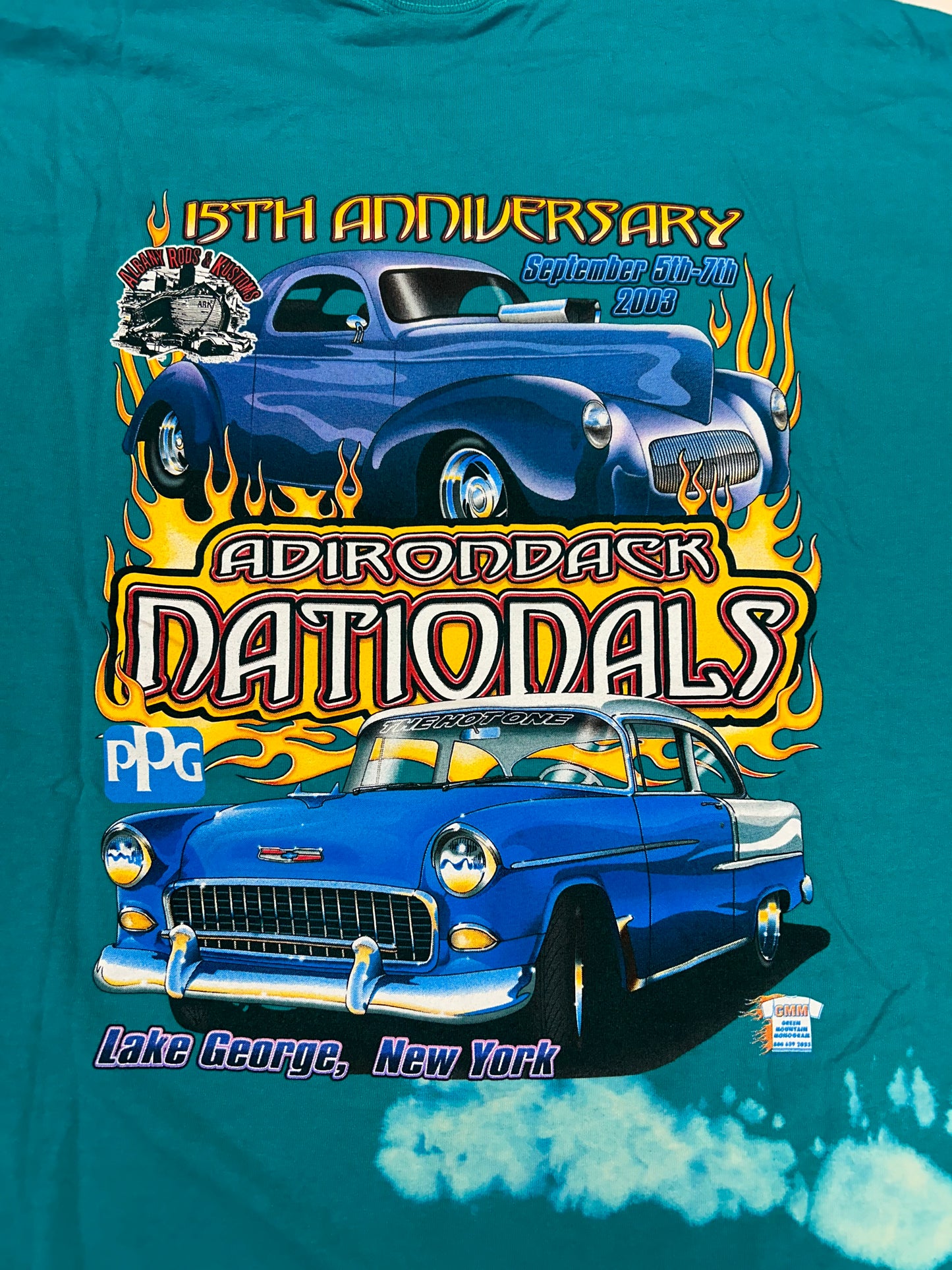 Vintage Adirondack Nationals 15th Anniversary September 5th-7th 2003 Albany, New York Car Participant Tee XL 23.5x30.75 Inches As Is Has Wear