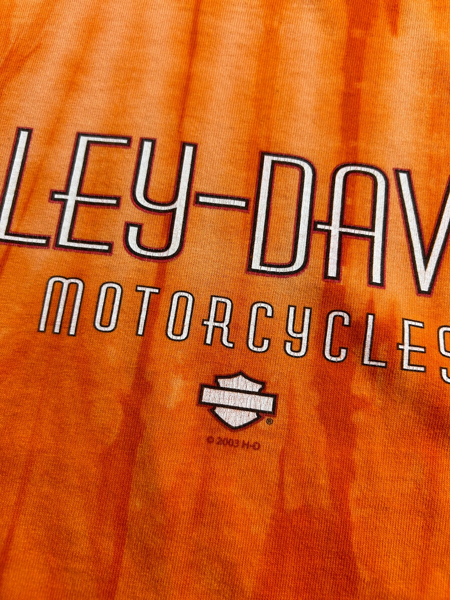 Vintage Harley Davidson Motorcycles Woodstock Tie Dye Orange Flames Tee L/XL Fit 24.25x31 Inches