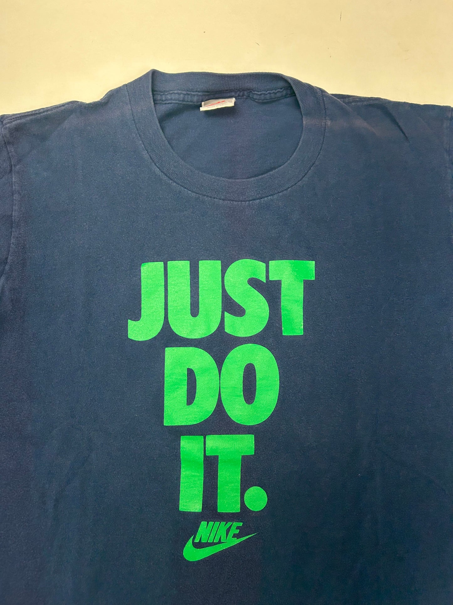 Vintage 90s Nike Just Do It. Long Sleeve T-Shirt Navy/Green Medium/Large Fit 21.5x25.75 Inches Worn
