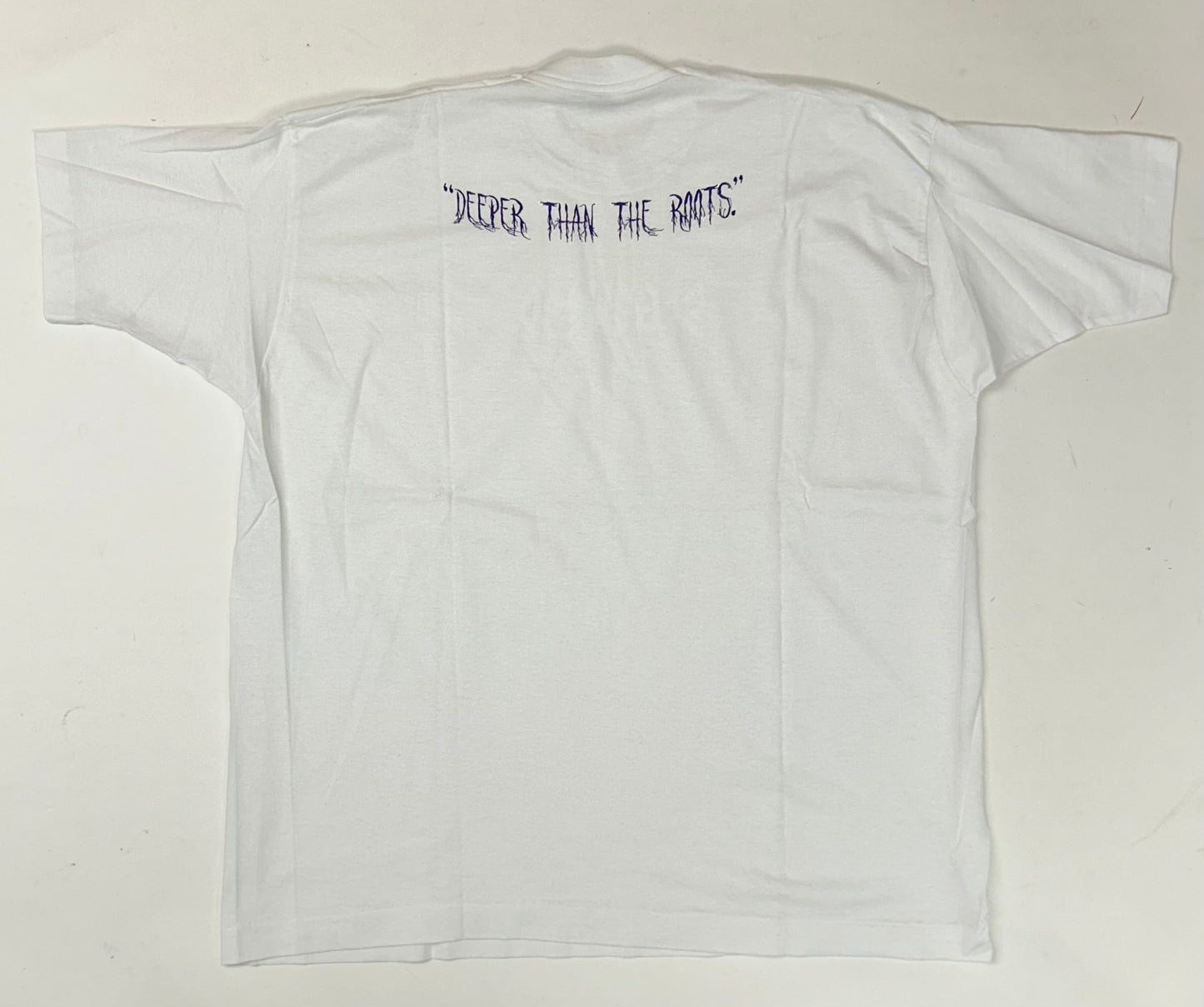 Edgewood NJ first edition “Deeper Than The Roots.” Tee 2XL Fit 26.25x30.25 Inches 90s Fruit Of The Loom 50/50 Blend USA White