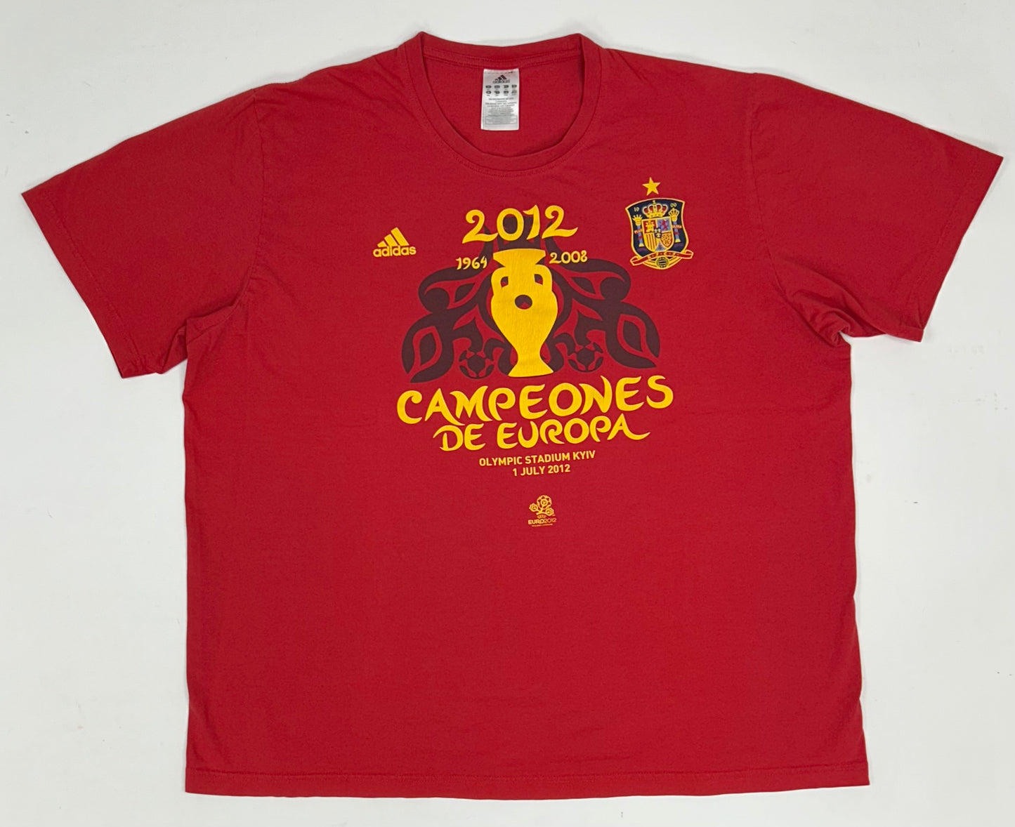 Spain Adidas 'Campeones De Europa' Tee Euro 2012 Champion T shirt 2XL 26.5x29.5 Inches