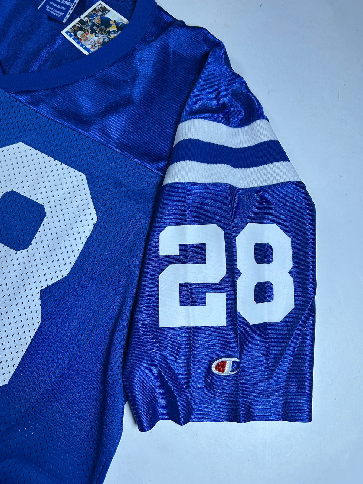 Vintage 90s Champion Indianapolis Colts Marshall Faulk #28 NFL Jersey 48 XL 23.75x33.25 Inches USA