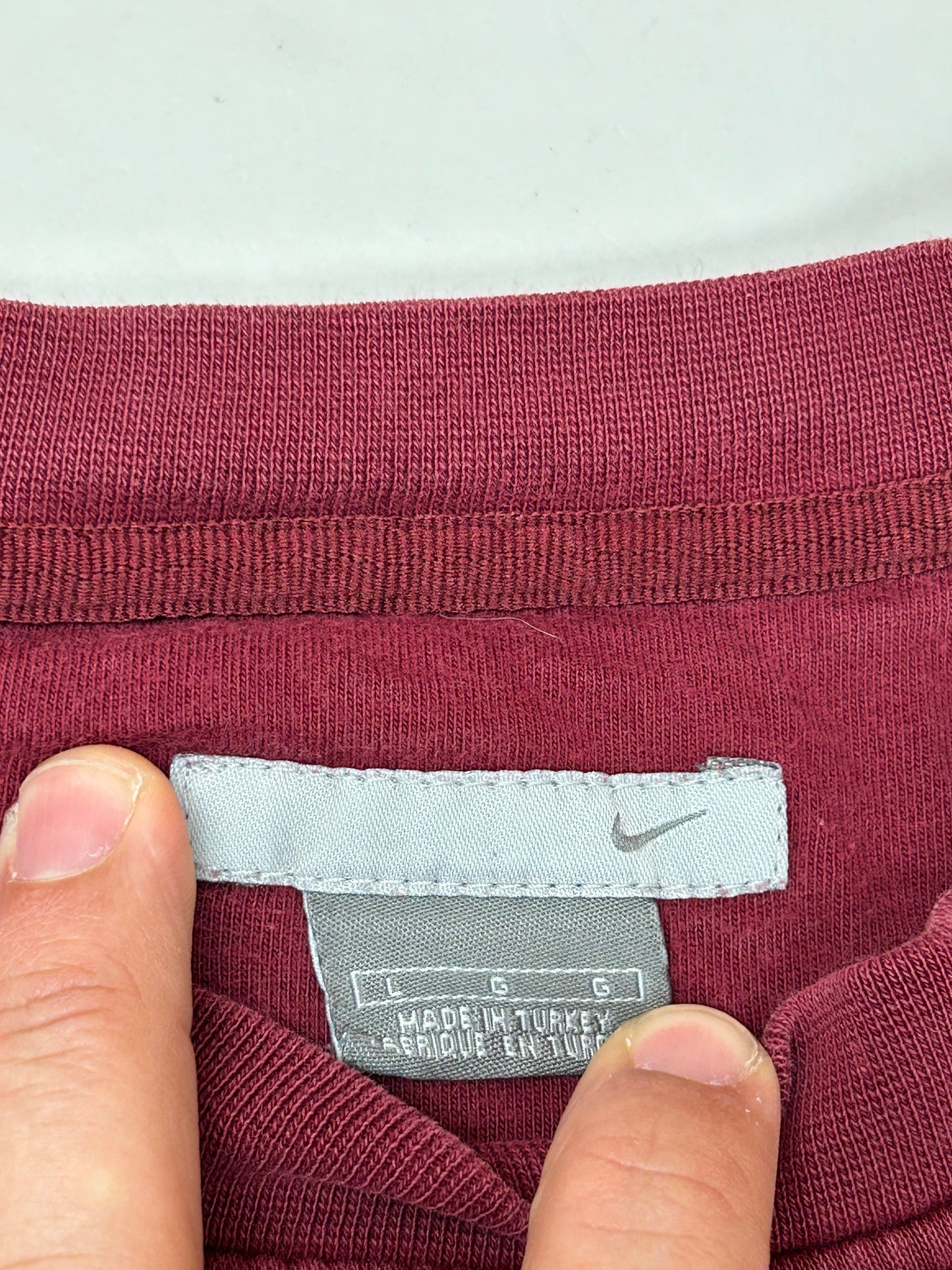 Vintage 00s Nike Swoosh Embroidered Chest Logo Essential Crewneck Sweatshirt Maroon Red Large  24.25x28 Has Small Flaw On Back As Is