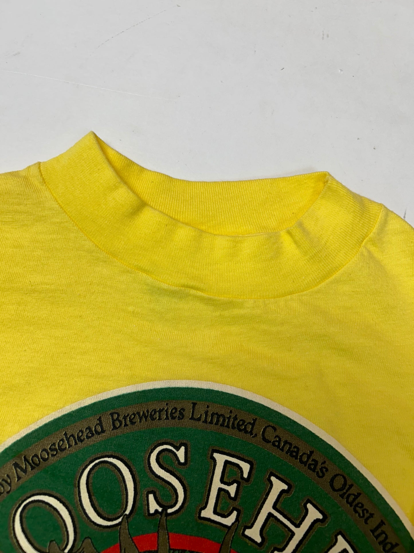 Vintage 80s Moosehead Beer Canadian Lager Long Sleeve T Shirt M/S 18.75x27 Yellow
