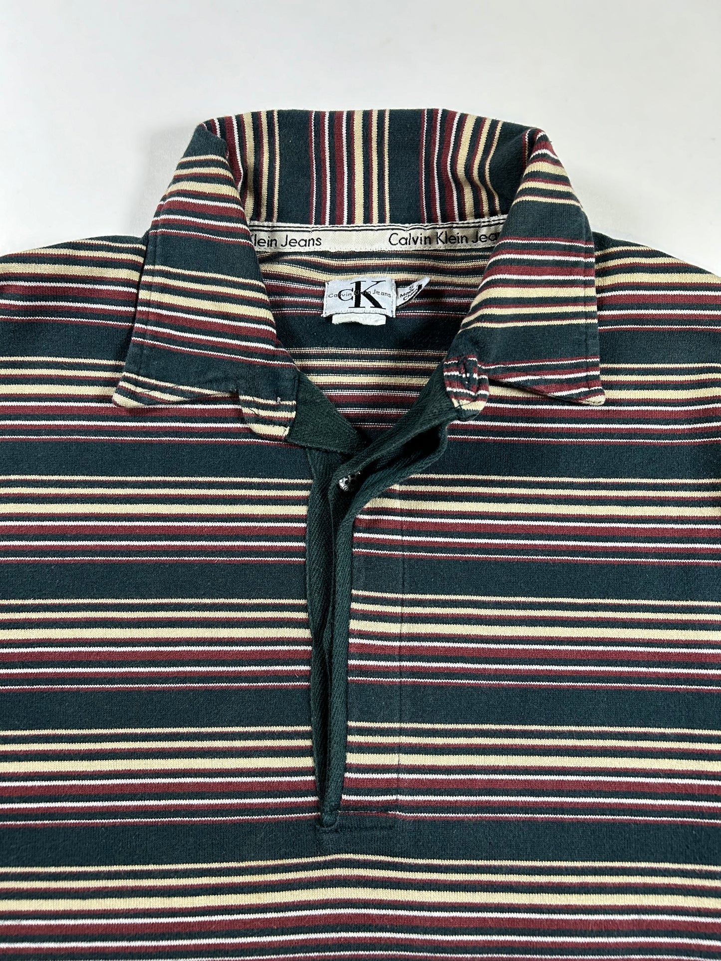 Vintage Calvin Klein Long Sleeve Striped Polo Shirt Rugby Style 22x30.25/31.5 Inches Mediumush Fit Tagged Small Fits Big