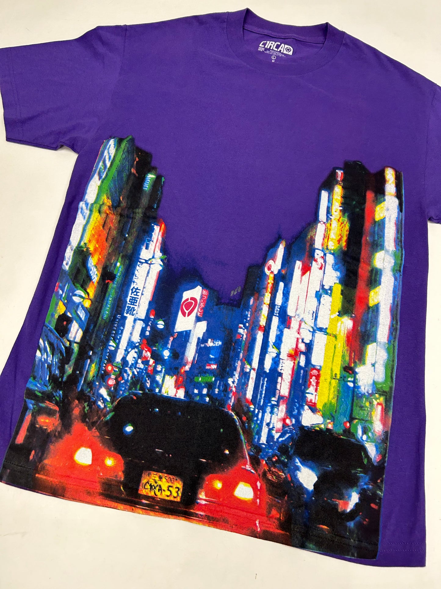 Vintage Circa Footwear City Tokyo Image Skate Tee Large 21.5x31.5 Inches Purple