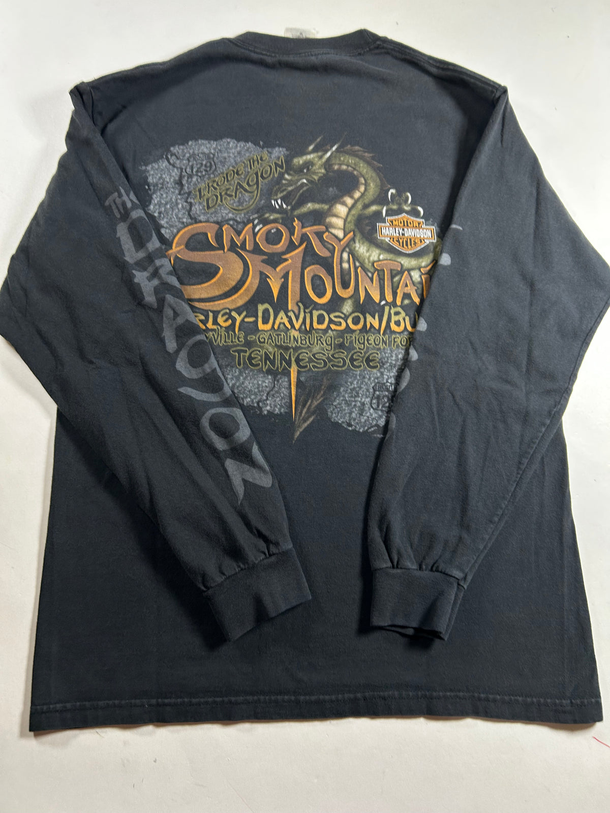 Vintage 2000s Harley Davidson/Buell Smoky Mountain I Rode The Dragon Motorcycle Long Sleeve Tee Medium 19.75x27.5 Inches