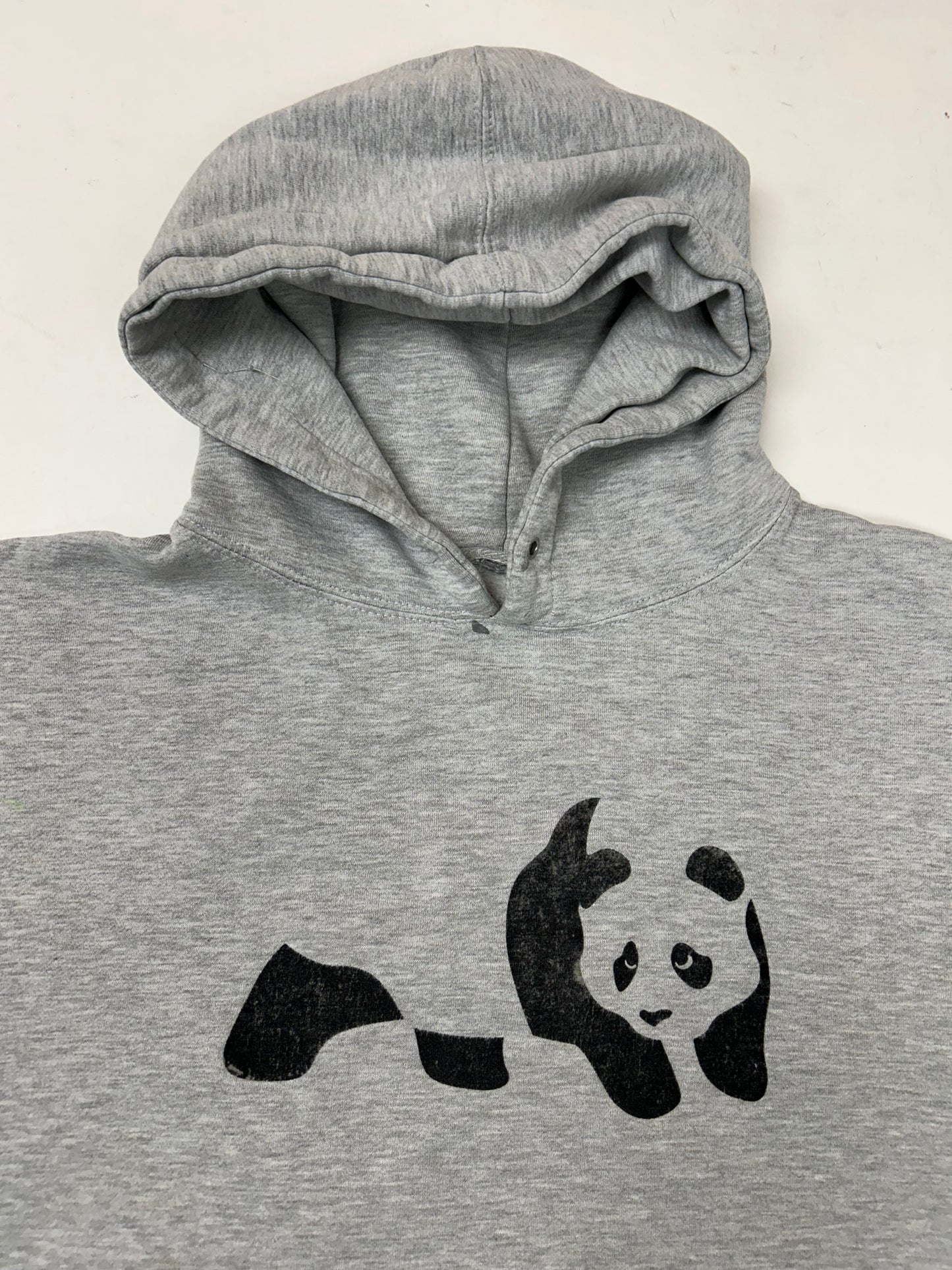 Vintage 00s Enjoi Skateboards Panda Felt Logo Hooded Sweatshirt Worn In As Is 23.75x26 Inches Gray