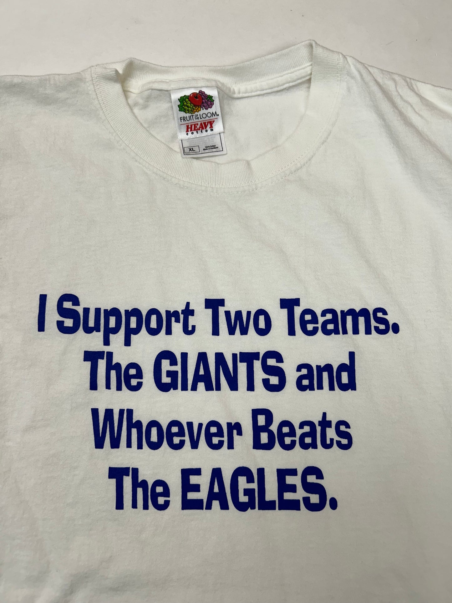 Vintage 00s I Support Two Teams. The Giants And Whoever Beats The Eagles Funny Parody Tee XL/L 22.5x28.5 Inches