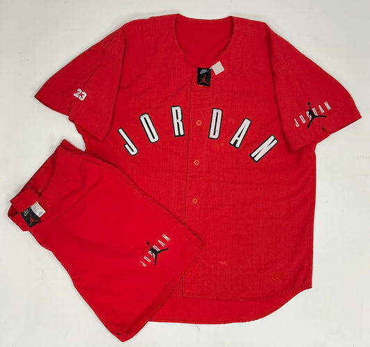 Vintage Nike Air Jordan Spellout Logo Baseball Jersey & Matching Shorts Set XL/L
