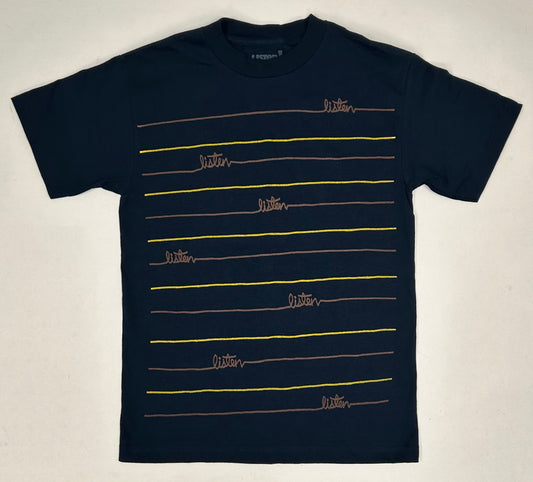 Vintage Listen Skateboards Line Graphic Skate Tee Navy Skateboarding Small 18.25x27.25 Inches