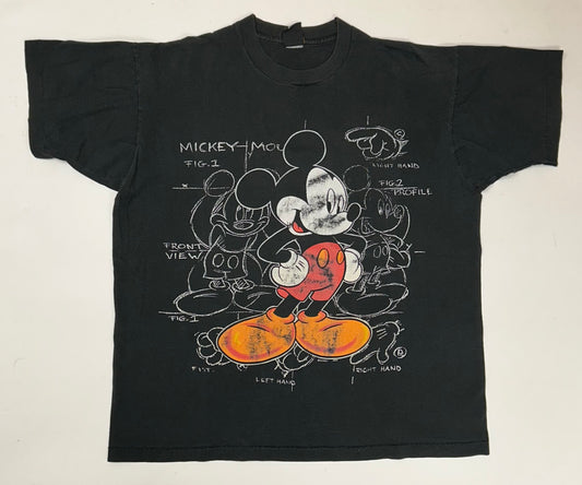 Vintage Mickey Unlimted Jerry Leigh Mickey Mouse Sketch Drawing Tee Worn In Faded As Is Fits XL 24.25x28 Inches