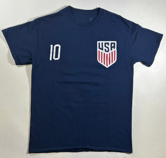 US Soccer Christian Pulisic 10 Navy Blue T-Shirt USMNT Football M/S Fit 19x26 Inches