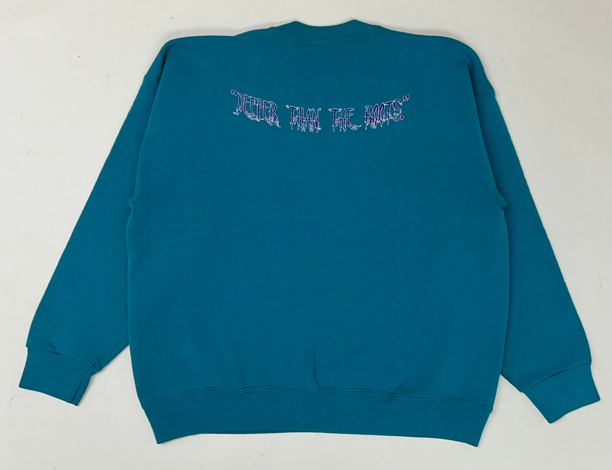 Edgewood New Jersey Deeper Than The Roots Crewneck Sweatshirts Lee Tag Turquoise Blue Boxy M/L Fit 24.25x25 Inches As Is