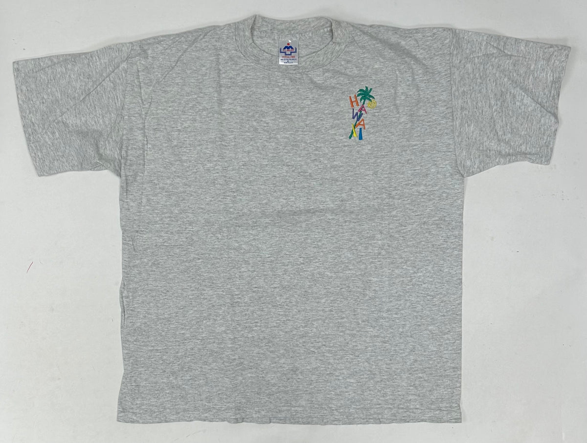 Vintage Hawaii Palm Tree Sun Embroidered Vacation Destination Tee XL Gray USA 90s