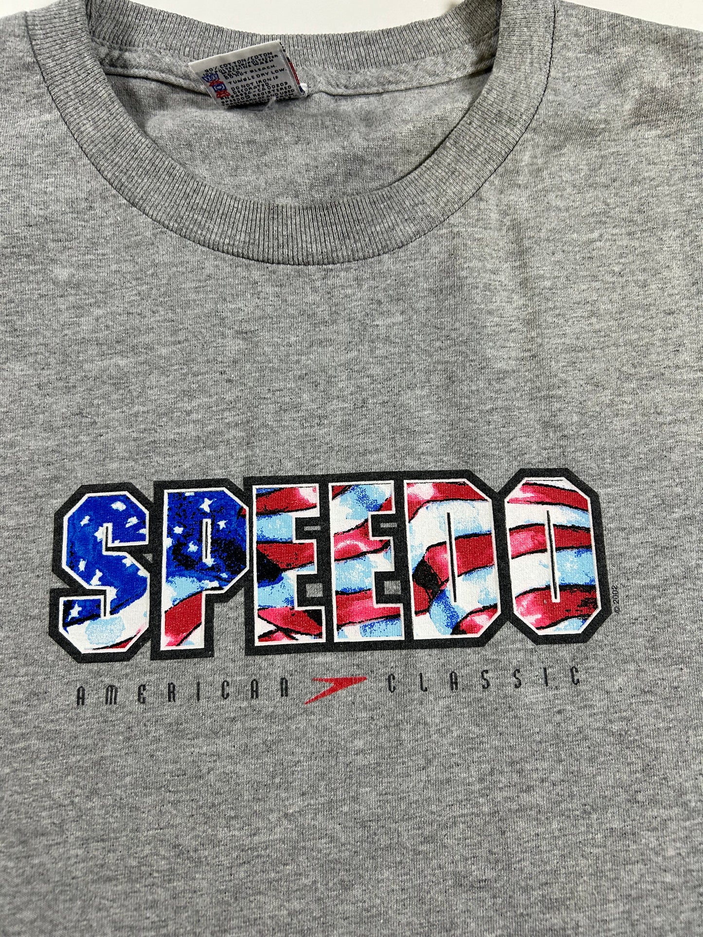Vintage Speedo American Classic 2002 Authentic Swim T-Shirt Large 21.25x29.75 Inches Gray USA