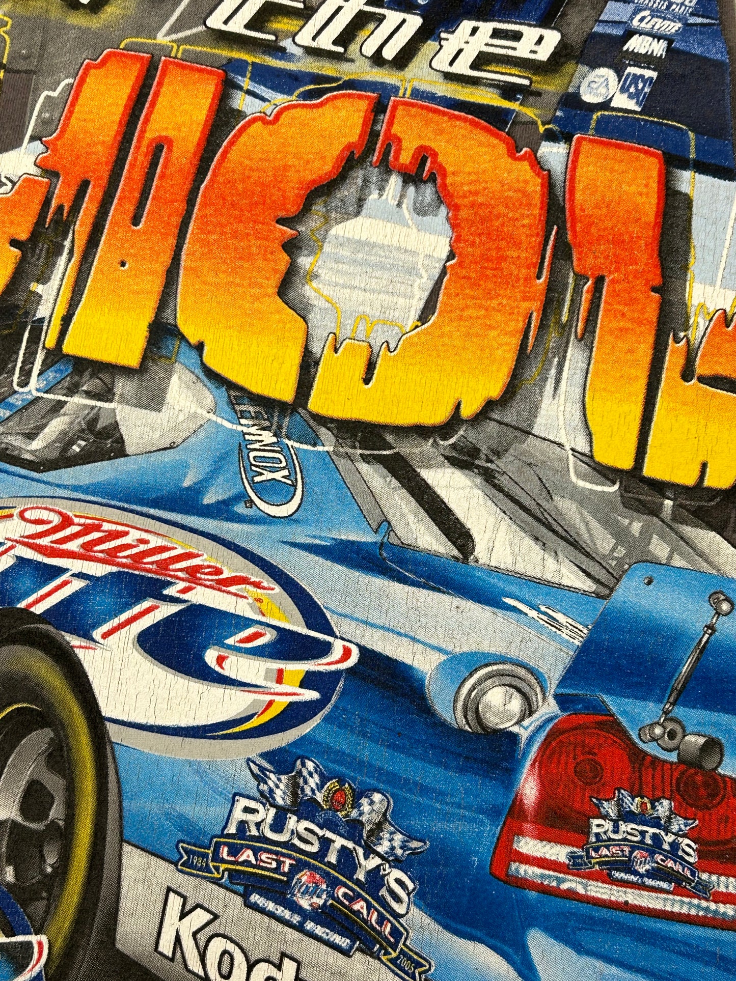 Vintage NASCAR Rusty Wallace Rusty’s Last Call All Over Print Shirt Dodge Car XL 24x30 Inches