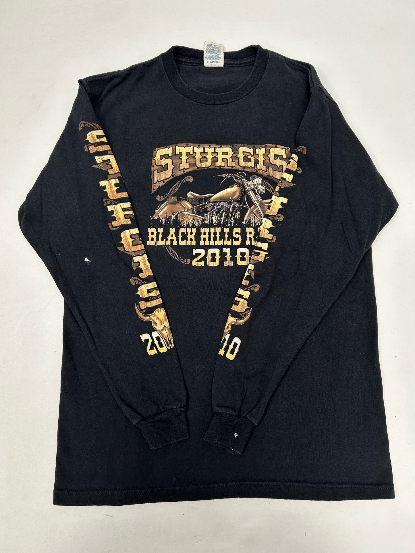 2010 Sturgis Black Hills Rally Motorcycle Long Sleeve Tee Small 18.5x27 Inches