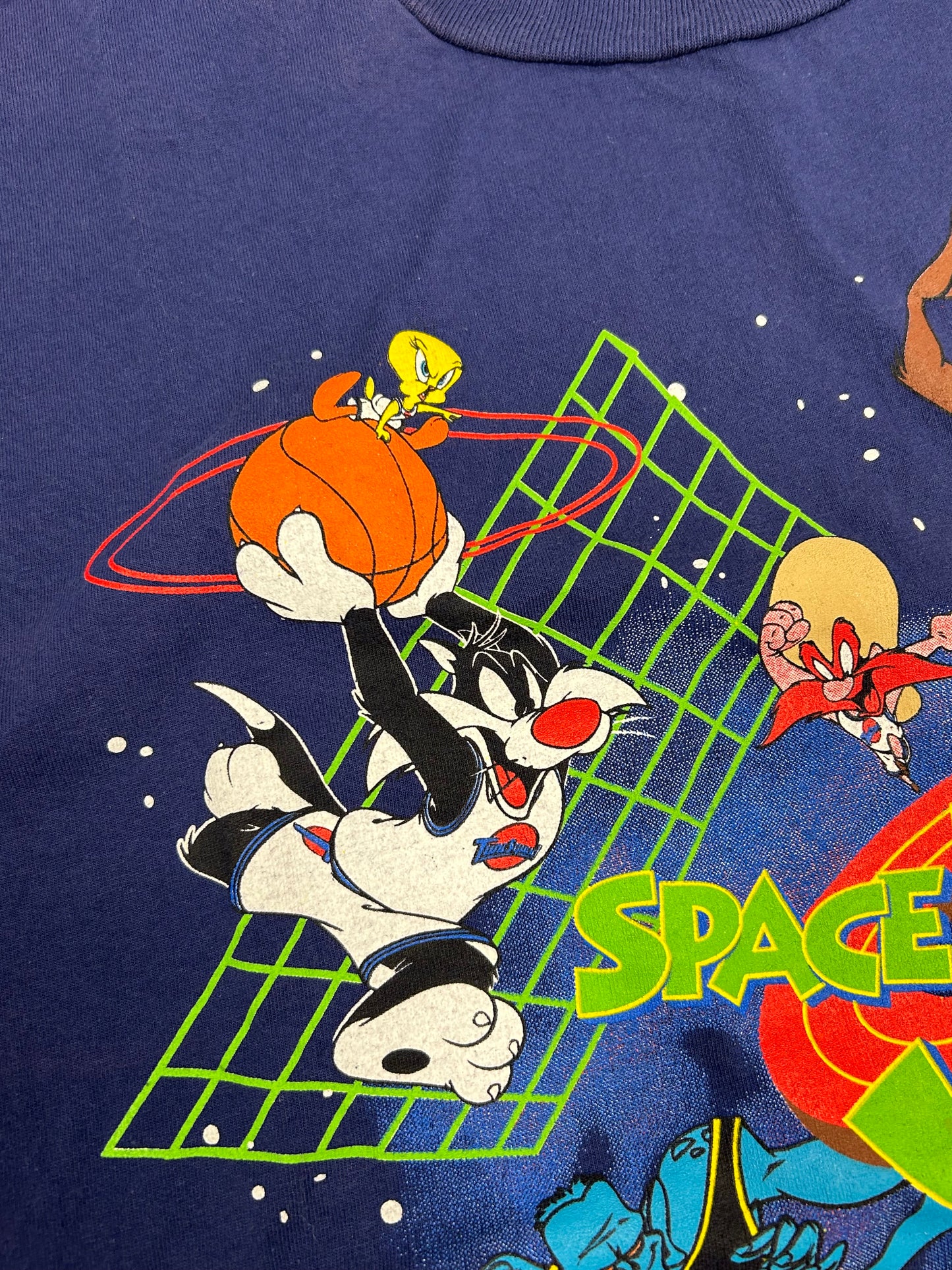 Vintage Space Jam Movie Promo Looney Tunes Warner Bros 1996 Tee Large 21.75x28.5 Inches