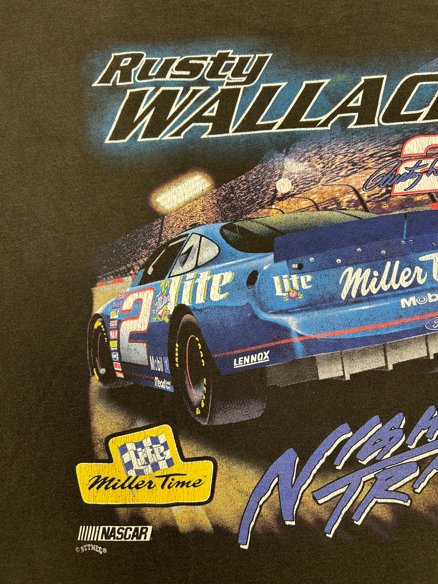 Vintage NASCAR Rusty Wallace #2 Miller Lite Night Train T-Shirt Chase Nutmeg XL 24.5x29.5 Inches