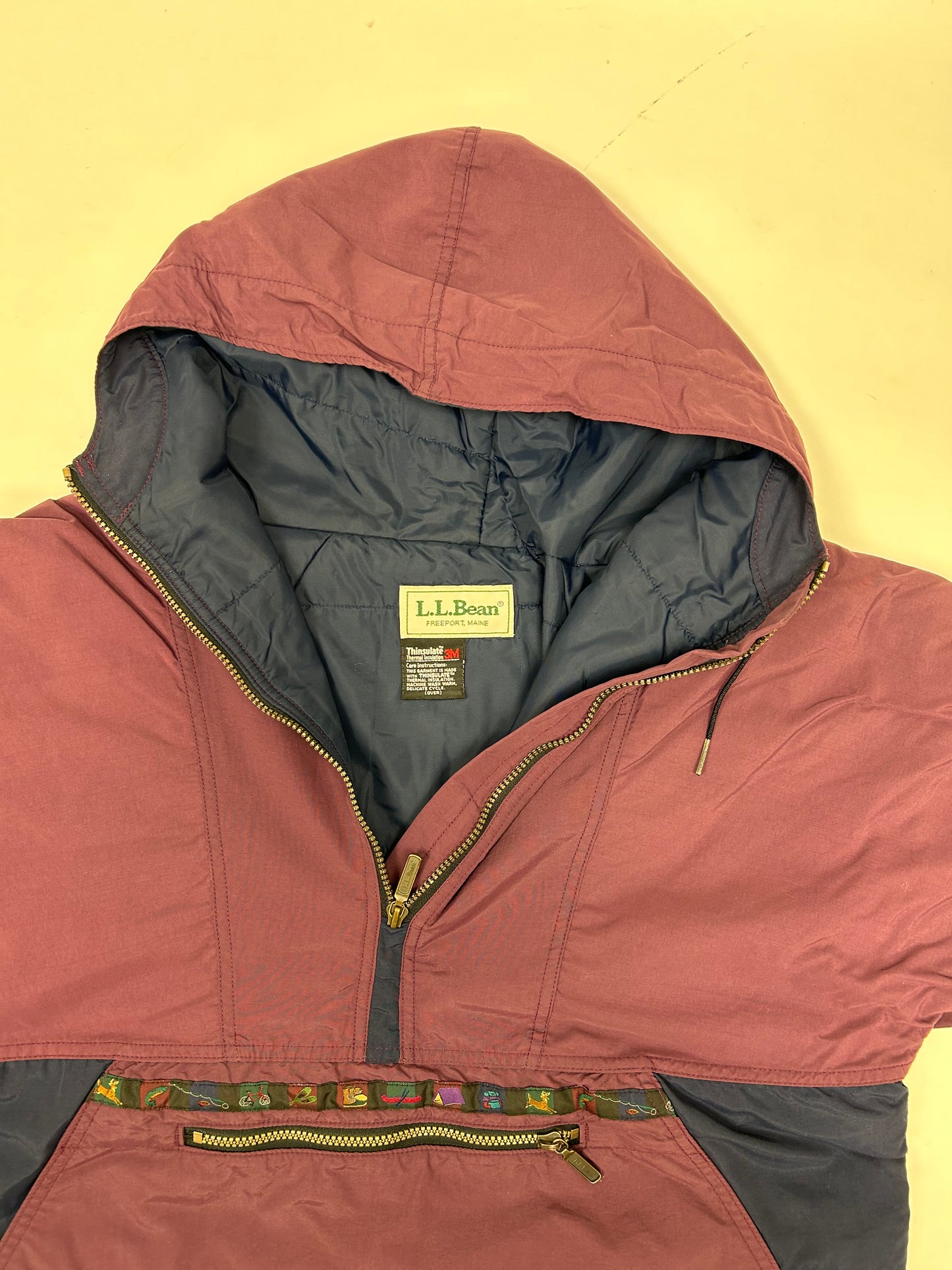 Vintage 90s LL Bean 1/2 Zip Anorak Thinsulate 3M Windbreaker Medium/Large Fit 25.25x26.5 Inches